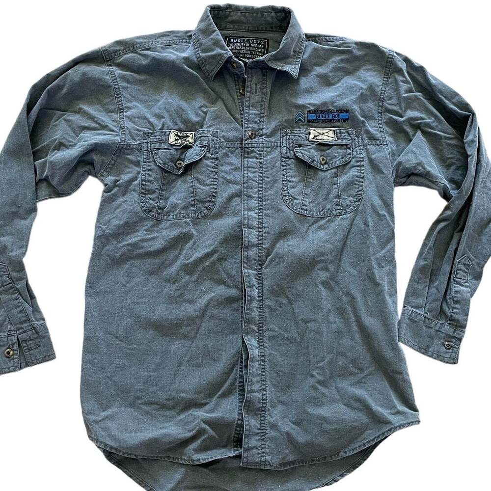VTG 90s Bugle Boy Gray Button Up Shirt size Kids Large